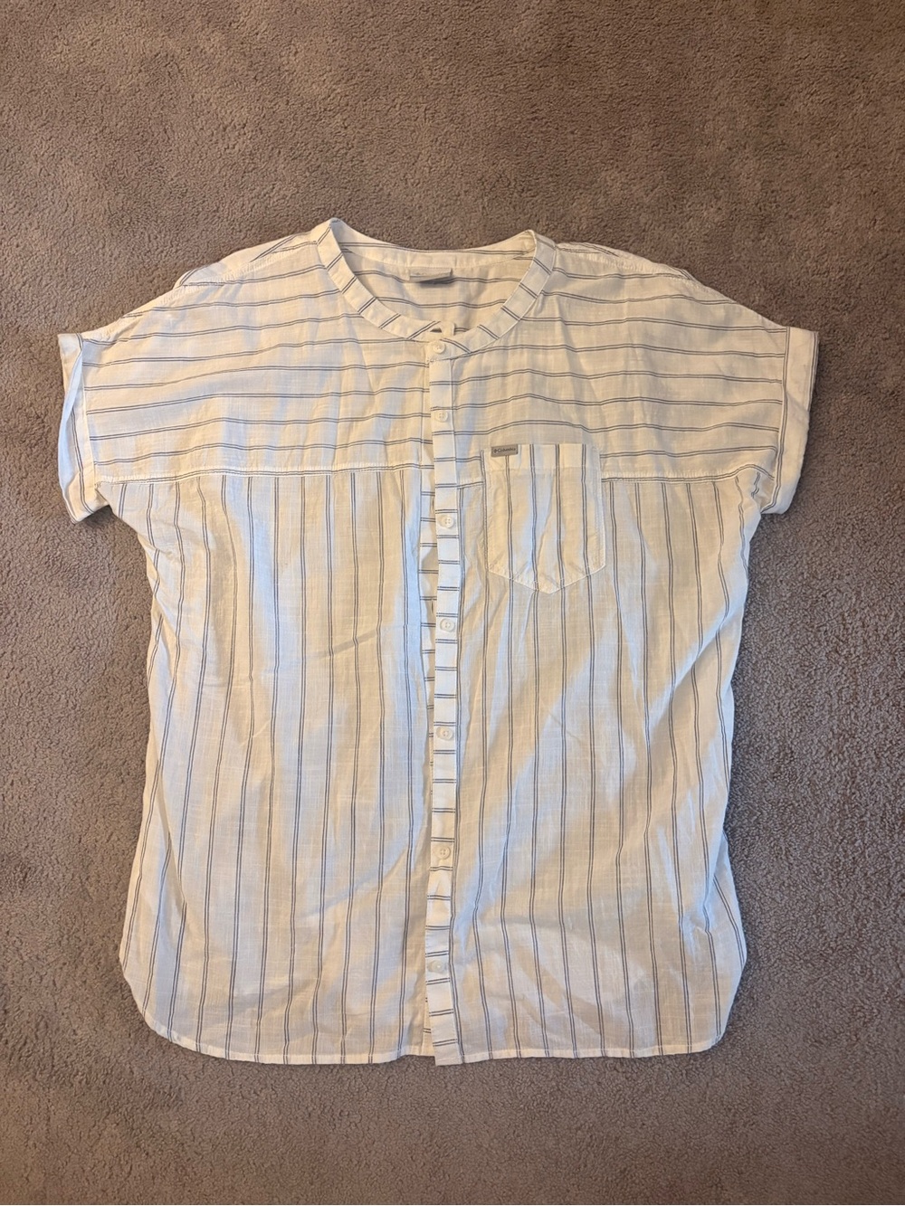 Columbia Light Gray Striped White Button-Front Blouse